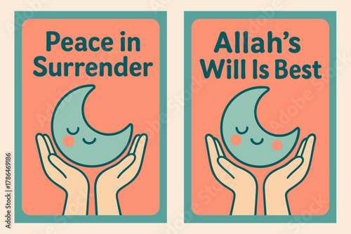 Kawaii Banners of Surrender. Submission. Two vertical A6 banners with safe margins, centered composition, no elements touching edges, kawaii, coral and teal,