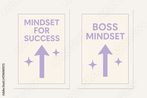 Mindset Banners Design. Mindset for success. Two vertical A6 banners with safe margins, centered composition, no elements touching edges, minimal, lavender and