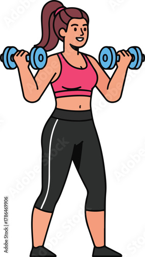 Fit Woman Exercising with Dumbbells Cartoon Illustration for Fitness and Workout Concepts