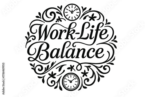 Elegant Ornamental Lettering. Work-Life Balance ? flourished classic ornamental lettering; medium-weight strokes with elegant swashes and balanced curls;