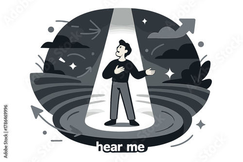 The Spotlight Monologue. Amphitheater ? Spotlight Monologue. A lone actor stands center stage; a clean cone of light slices the dusk. Whispered caption ?hear