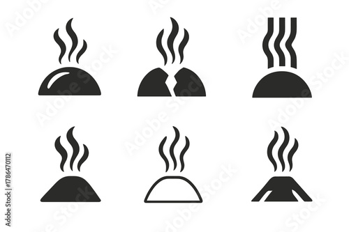 Sustainable Energy Logos. Sustainable energy startups. Icon set. Set Logo of Sustainable energy startups: geothermal steam vent. harmonious logo variations of