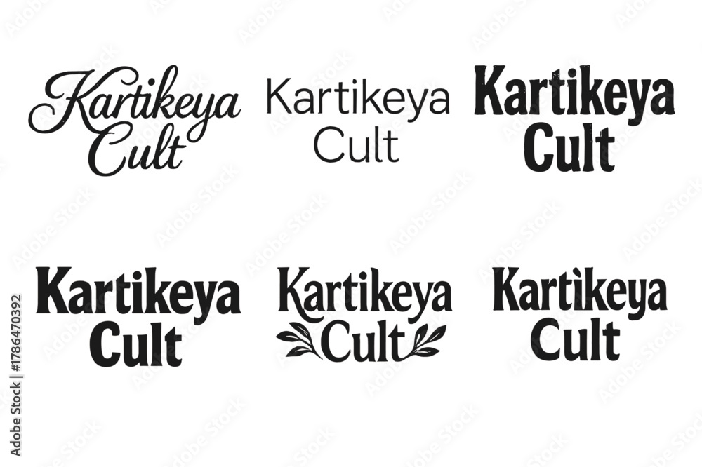 Fototapeta premium Varied Letterforms Grid. Karitkeya Cult. Set lettering. harmonious lettering variations of the same emblematic concept, each with different artistic