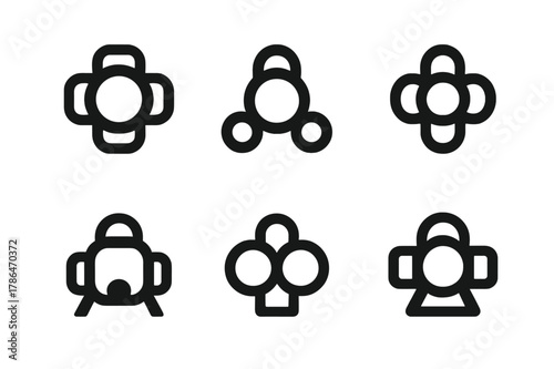 Modular Space Habitat Logos. The future of space habitats and long-term space travel. Set Logo of modular inflatable habitat: Symmetrical form, Stylized