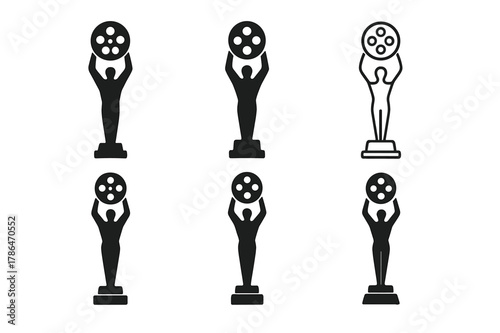 Film Festival Logos. Film festivals and independent cinema. Set Logo of Film festivals and independent cinema: film award statuette. Icon set. harmonious logo