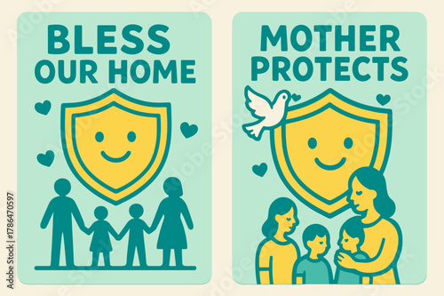 Family Protection Banners. Guardian of Families. Two vertical A6 banners with safe margins, centered composition, no elements touching edges,