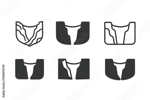 Highlining Logo Variations. Highlining. Set Logo of Highlining: webbing span over canyon. harmonious logo variations of the same emblematic concept, each with