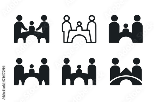 Family Transition Logos. Supporting teens through family transitions. Set Logo of supporting teens through family transitions: bridge connecting two family