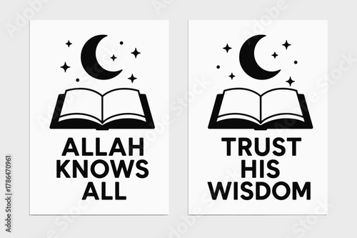 Celestial Wisdom Banners. Omniscience. Two vertical A6 banners with safe margins, centered composition, no elements touching edges, flat vector design, black