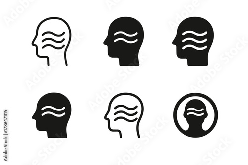Mindful Design Logos. Mindfulness in Design. Set Logo of Mindfulness in Design: aligned typographic baseline with breath waves. Icon set. harmonious logo