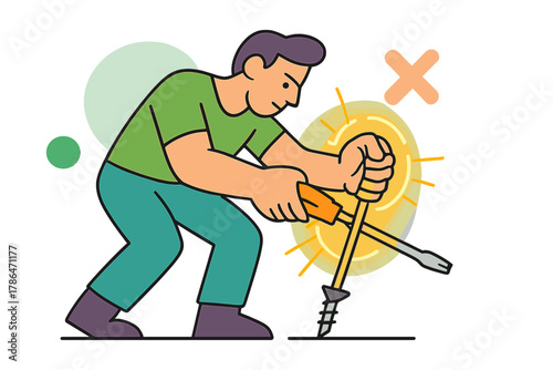 Dynamic Screwdriver Technique. Two-Hand Technique. Both hands grip a long screwdriver for heavy-duty screwing;