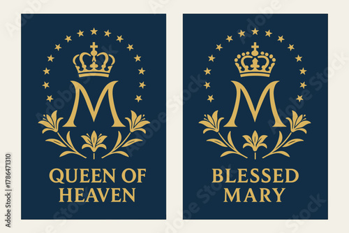 Marian Coronation Banners. Marian Coronation. Two vertical A6 banners with safe margins, centered composition, no elements touching edges, flat vector design,