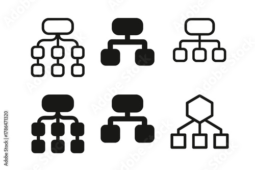OOP Logo Variations. Object-oriented programming (OOP) chart. Set Logo of OOP: inheritance tree. Icon set. harmonious logo variations of the same emblematic