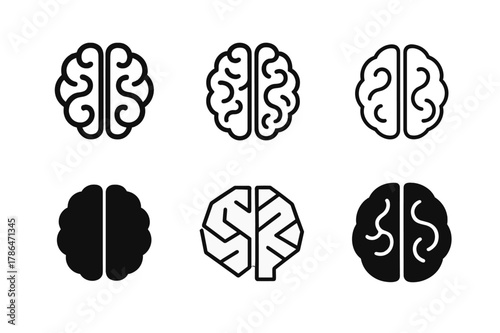 Brain Logo Variations. Knowledge. Set Logo of Knowledge: Brain. harmonious logo variations of the same emblematic concept, each with different artistic