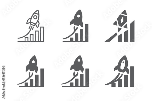 Startup Logo Variations. Startup ecosystem. Set Logo of Startup ecosystem: rocket launching from growth graph. harmonious logo variations of the same