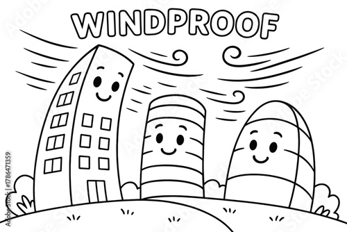 Windproof Buildings Coloring. Windproof structures children?s coloring book illustration, outlined drawing,
