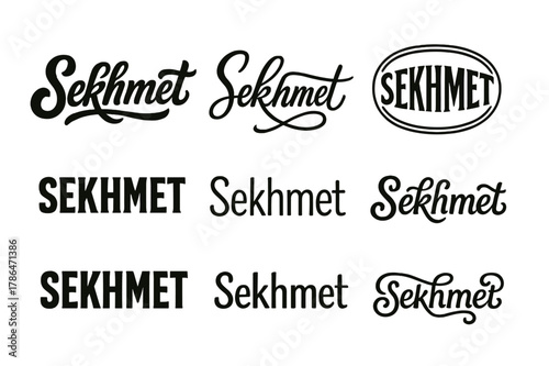 Sekhmet Lettering Art. Sekhmet Goddess. Set lettering. harmonious lettering variations of the same emblematic concept, each with different artistic
