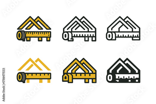 Attic Insulation Logos. Attic insulation. Set Logo of Attic insulation: measuring tape across joists. harmonious logo variations of the same emblematic