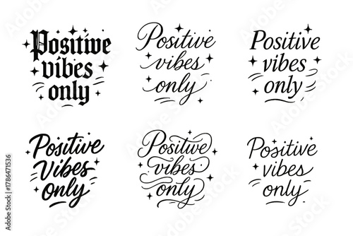 Calligraphy Vibes Grid. Positive vibes only. Create a calligraphy lettering illustration of the phrase: