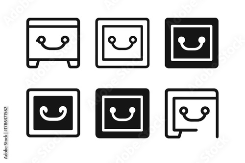 Drawer Logo Variations. Side table drawer. Set Logo of side table drawer: drawer handle and frame detail. Icon set. harmonious logo variations of the same