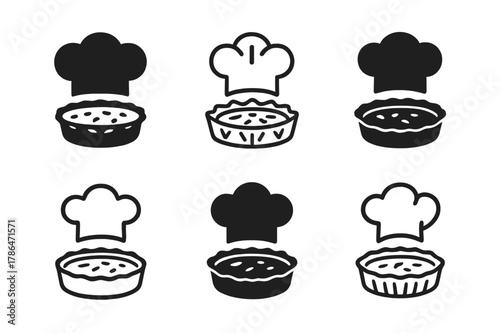 French Cuisine Logos. French cuisine. Set Logo of French cuisine: chef hat with quiche outline. harmonious logo variations of the same emblematic concept, each