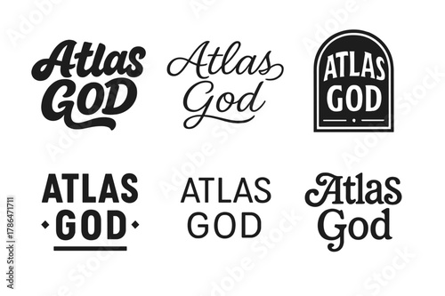 Atlas God Typography. Atlas God. Set lettering. harmonious lettering variations of the same emblematic concept, each with different artistic interpretation