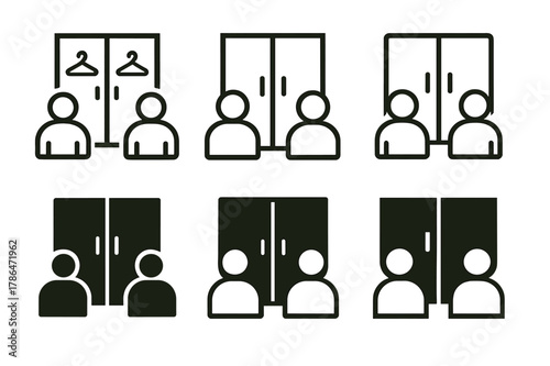 Closet Design Logos. Designing a closet for multiple users with shared storage areas. Icon set. Set Logo of Designing a closet for multiple users with shared