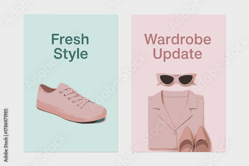 Fresh Style Fashion Banners. TRENDING. Two vertical A6 banners with safe margins, centered composition, no elements touching edges, minimal, pastel mint and