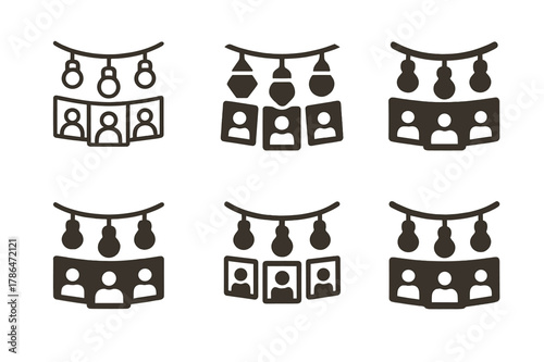 Family Photo Decor. Personalizing home decor with family photos. Set Logo of personalizing home decor with family photos: photo string lights display. Icon