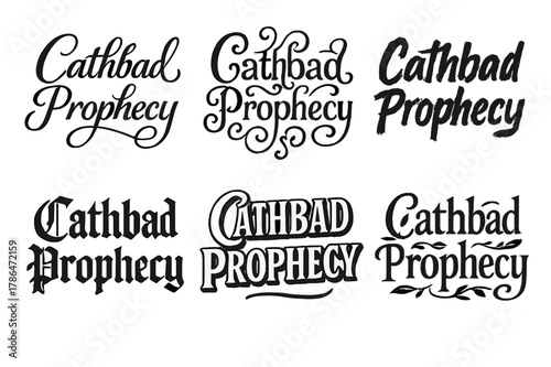 Creative Lettering Styles. Cathbad Prophecy. Set lettering. harmonious lettering variations of the same emblematic concept, each with different artistic