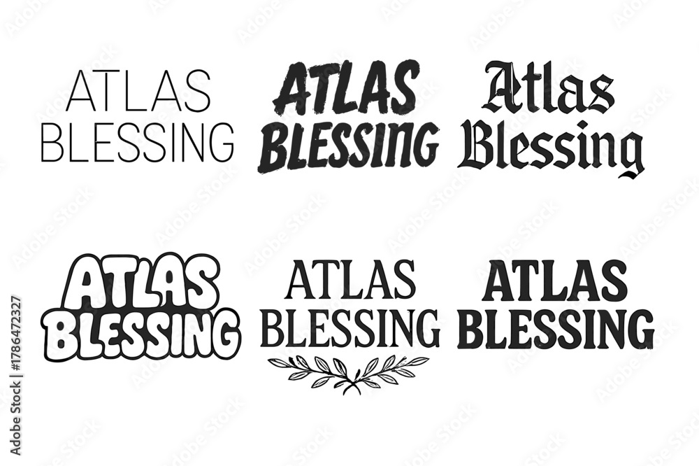 Fototapeta premium Atlas Emblem Lettering Grid. Atlas Blessing. Set lettering. harmonious lettering variations of the same emblematic concept, each with different artistic