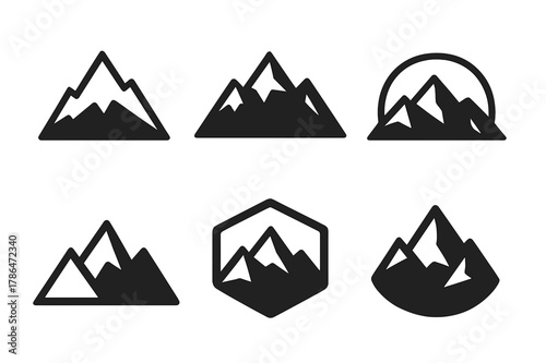 Mountain Bridge Adventure. A Traveler Standing on a Suspension Bridge, with a Scenic Mountain Landscape Beneath Them. Set Logo of Mountain Peaks: Minimal