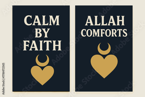 Tranquil Heart Banners. Tranquil Heart. Two vertical A6 banners with safe margins, centered composition, no elements touching edges, bold, navy and gold, heart