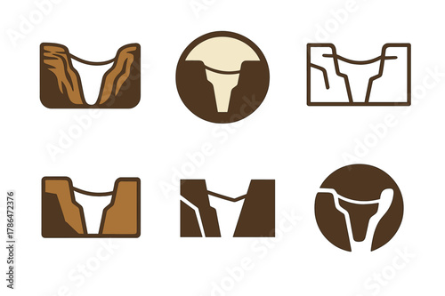 Highlining Logo Variations. Highlining. Set Logo of Highlining: webbing span over canyon. harmonious logo variations of the same emblematic concept, each with