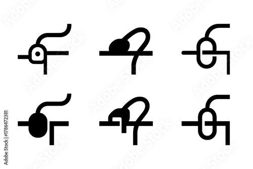 Cable Management Logos. Cable management. Set Logo of Cable management: cord clipped along desk edge. harmonious logo variations of the same emblematic