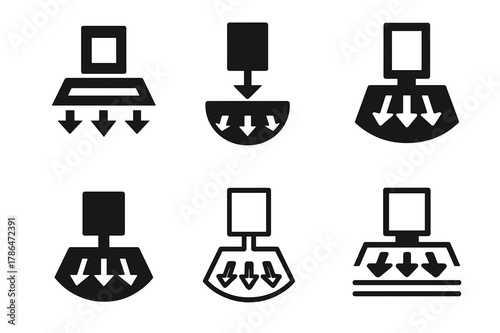 Structural Load Icons. Structural load diagram. Icon set. Set Logo of Structural load diagram: footing soil pressure distribution under column. harmonious logo