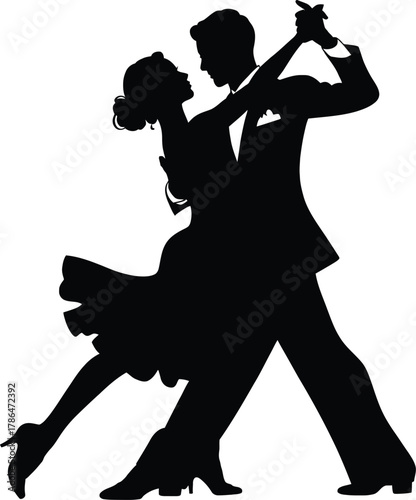 Silhouette of couple performing elegant tango