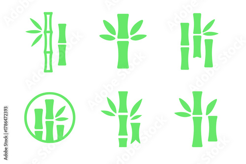 Glowing Bamboo Icons. Synthetic plants that glow in the dark. Set Logo of Synthetic plants that glow in the dark: glowing bamboo stalk cluster. Icon set.