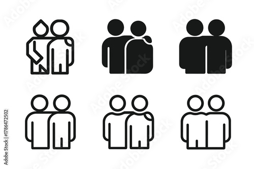 Supportive Logo Variations. Offering a shoulder to lean on during a tough situation. Icon set. Set Logo of offering a shoulder to lean on during a tough