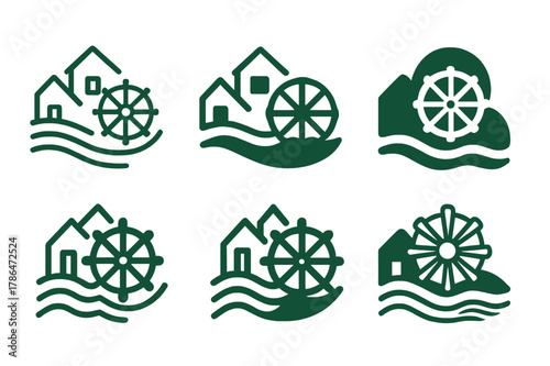 Rural Renewable Energy Logos. Renewable energy in rural areas without technology dependence. Set Logo of renewable energy in rural areas without technology