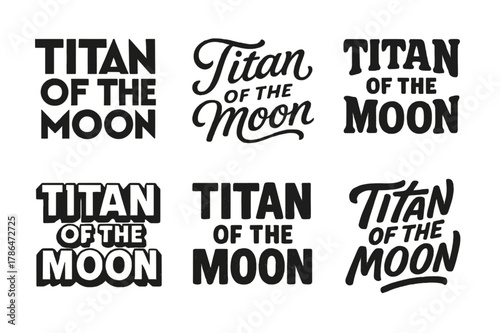 Moon Typography Grid. Titan of the Moon. Set lettering. harmonious lettering variations of the same emblematic concept (Abstract geometric letterforms, Elegant