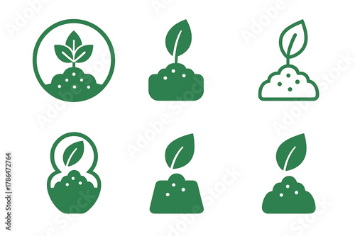 Compost Logo Variations. Composting and waste reduction methods. Set Logo of composting and waste reduction methods: biodegradable materials icon. Icon set.