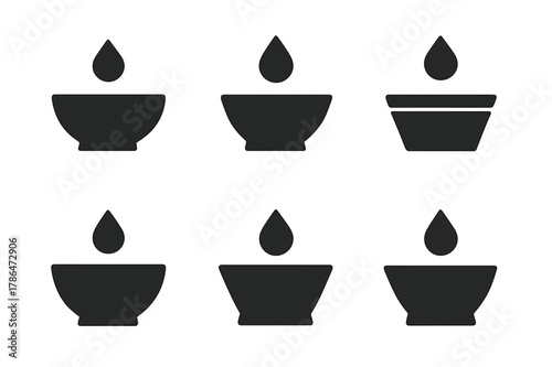 Stylish Hair Dye Logos. Bowl with hair dye. Set Logo of tint bowl with drop of color: Symmetrical form, Iconic shape, Flat solid, Minimal outline, Abstract