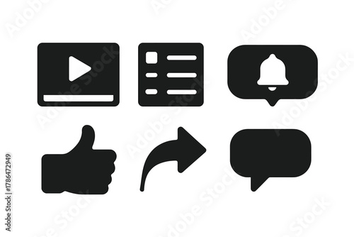 Tutorial Icons Collection. Tutorial platforms. Filled icon set of tutorial platforms: video screen, playlist,