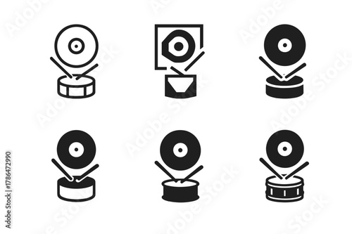 Analog Music Icons. Analog music experiences like vinyl records and live performances. Icon set. Set Logo of Analog music experiences like vinyl records and