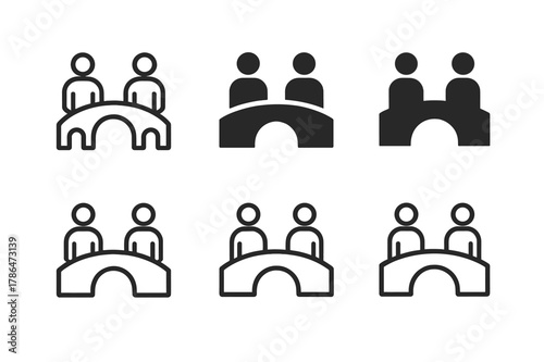 Bridge Logo Variations. Building rapport. Set Logo of Building rapport: bridge connecting two islands of people. Icon set. harmonious logo variations of the