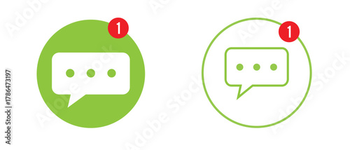 Green chat message notification icon set with red alert badge modern minimal vector design for social media, messaging app, UI, UX, and digital communication projects