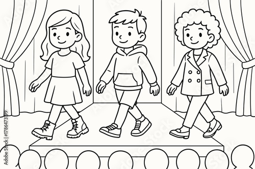 Fashionable Footwear Coloring Page. Fashion runway shoes children?s coloring book illustration, outlined
