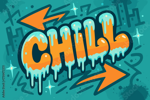 Graffiti Frost Vibe. Urban Chill ? Graffiti Simplified: thick bubble letters with dripping frost streaks;
