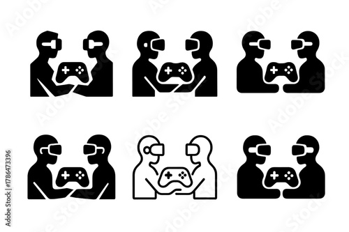 E-Sports Logo Collection. Immersive video gaming and e-sports. Icon set. Set Logo of immersive video gaming and e-sports: dual players in